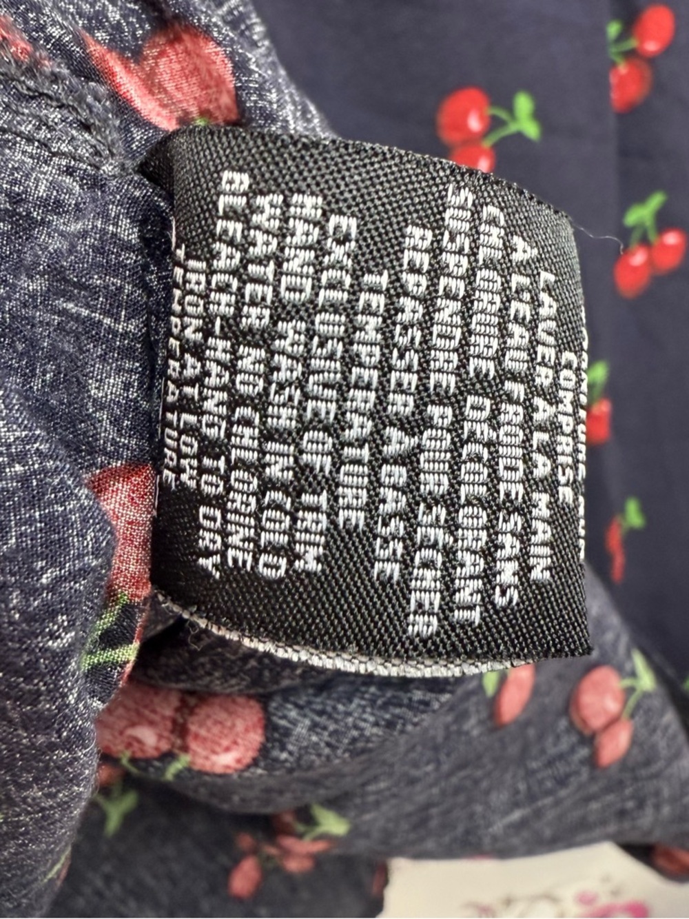 mandee blouse cherries 🍒 printed flowy shirt Navy Blouse with Red Cherry Print - Picture 10 of 11